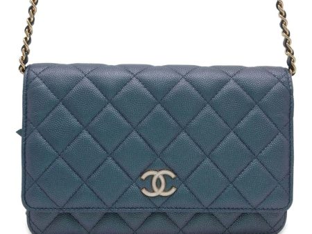 CHANEL Matelasse Chain wallet Metalic Blue A33814 Caviar Leather Hot on Sale