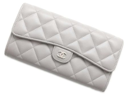 CHANEL Matelasse Classic Long Flap Wallet Gray AP0241 Lambskin Discount