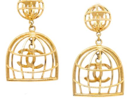 CHANEL 1993 Birdcage Earrings Clip-On Gold 92077 Hot on Sale