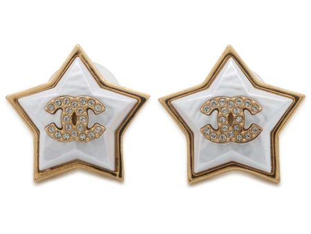 CHANEL CC Logo Star Earrings Gold White ABC401 Metal Rhinestone on Sale