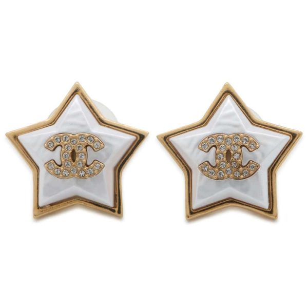 CHANEL CC Logo Star Earrings Gold White ABC401 Metal Rhinestone on Sale