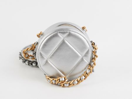 Chanel 19 Round Clutch Metallic Silver For Discount