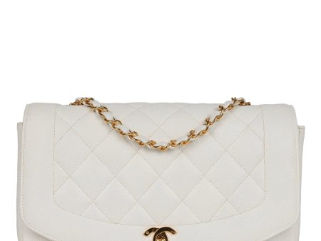 Vintage Chanel Medium Diana Flap Bag White Caviar Gold Hardware Sale