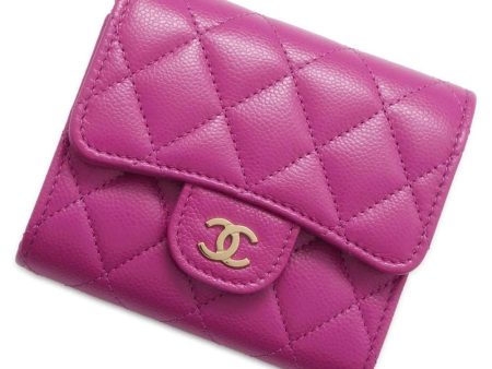 CHANEL Matelasse CC Logo Classic Small Flap Wallet Purple AP0229 Caviar Leather Online