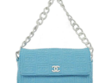 Chanel Light Blue Cotton Straight Flap Acrylic Chain Handbag Discount