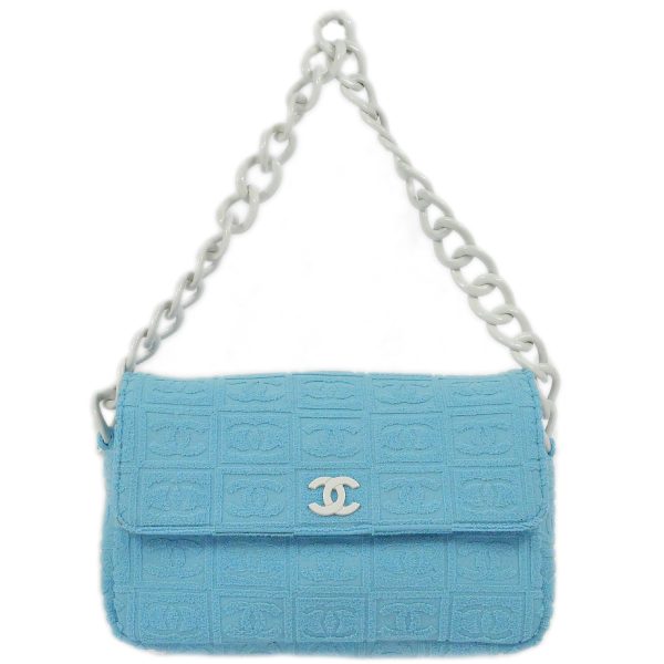 Chanel Light Blue Cotton Straight Flap Acrylic Chain Handbag Discount