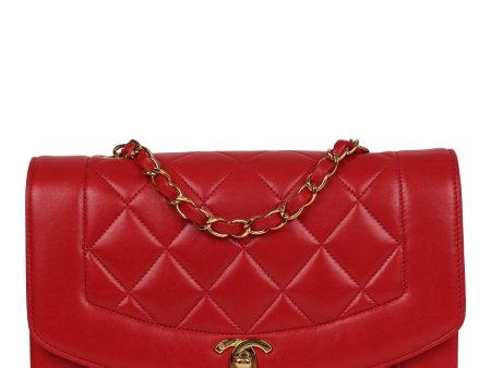 Vintage Chanel Small Diana Flap Bag Red Lambskin Gold Hardware For Discount