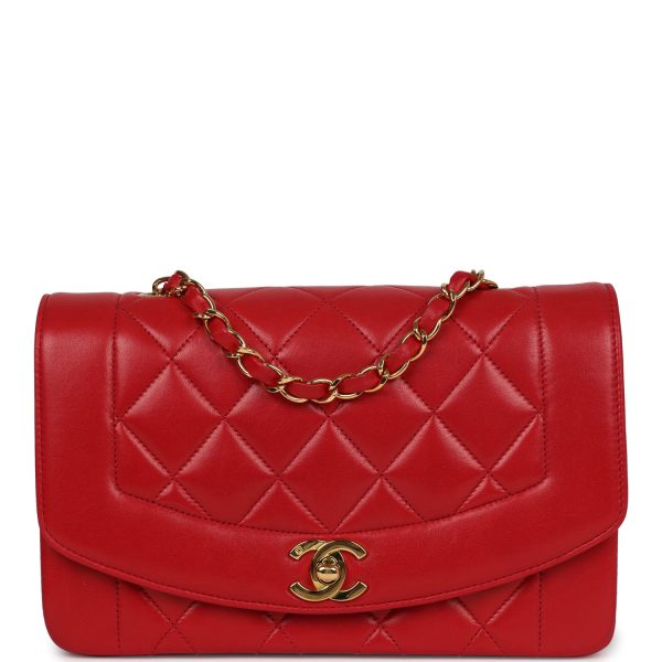 Vintage Chanel Small Diana Flap Bag Red Lambskin Gold Hardware For Discount