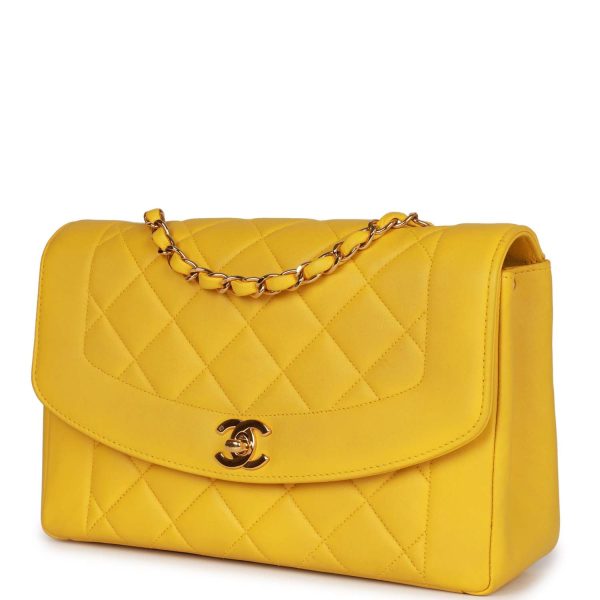 Vintage Chanel Medium Diana Flap Bag Yellow Lambskin Gold Hardware Discount