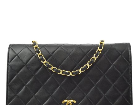 Chanel Black Lambskin Pushlock Small Full Flap Shoulder Bag For Sale