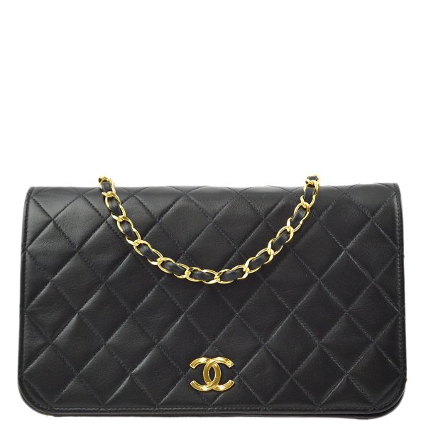 Chanel Black Lambskin Pushlock Small Full Flap Shoulder Bag For Sale