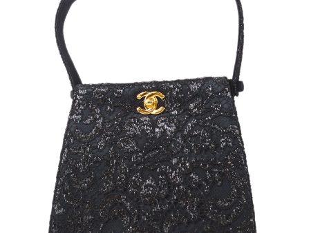 CHANEL * 1997-1999 Both Sided Turnlock Lace Handbag Black Satin 97833 Sale