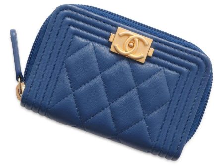 CHANEL Boy Chanel Compact Wallet Blue A80602 Lambskin Online Hot Sale