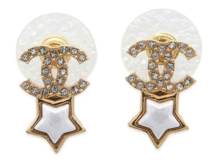 CHANEL CC Logo Star Earrings White Gold ABC823 Metal Rhinestone For Cheap