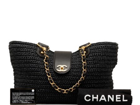 Chanel Black Straw Chain Tote Handbag For Cheap