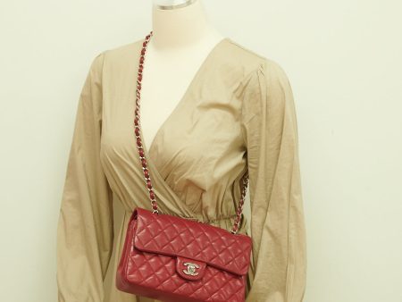 Chanel 18B Small Classic Flap Caviar Red For Sale