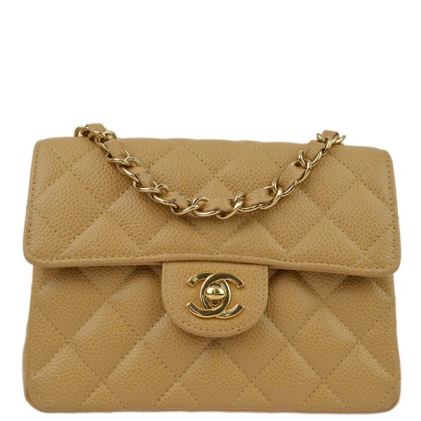 Chanel Beige Caviar Mini Classic Square Flap Shoulder Bag 17 Fashion