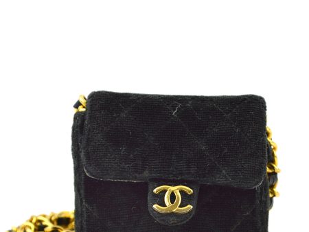 Chanel Black Velvet Classic Flap Micro Chain Pochette Pouch Supply