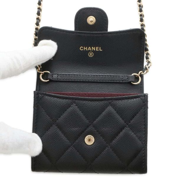 CHANEL Matelasse ChainShoulder Card Case Black AP0238 Caviar Leather Fashion