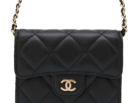 CHANEL Matelasse ChainShoulder Card Case Black AP0238 Caviar Leather Fashion