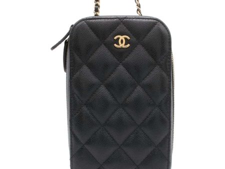 CHANEL CC Logo Phone Holder Black A70655 Caviar Leather Online now