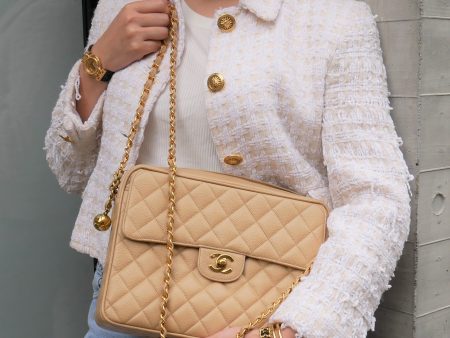 CHANEL  Beige Caviar Pocket Camera Bag Large 92578 For Cheap