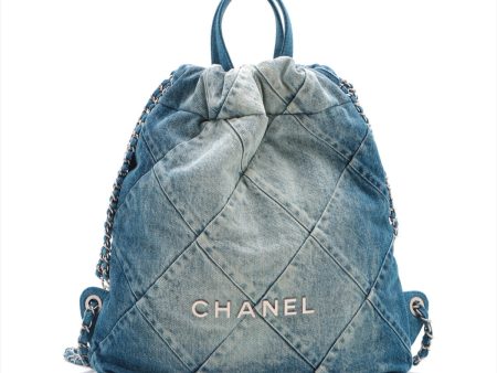 Chanel 22 Backpack Denim Chainsaw Blue Silver  AS3859 Online Sale