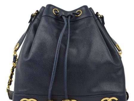 Chanel Navy Caviar Triple CC Bucket Shoulder Bag Online Hot Sale