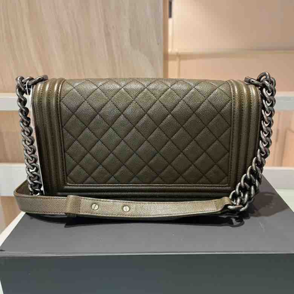 Chanel LeBoy Bag, Olive Green Caviar Skin & Ruthenium-Finish Metal Online now