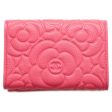 CHANEL Camellia Embossed Flap Tri-Fold Compact Wallet Pink AP0116 Caviar Leather Cheap