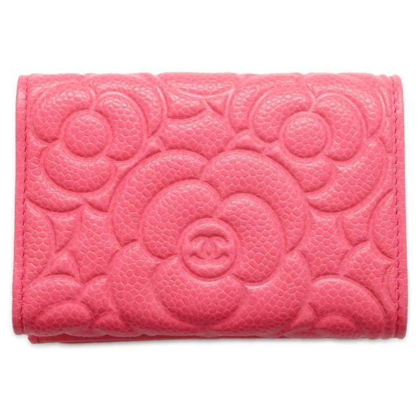 CHANEL Camellia Embossed Flap Tri-Fold Compact Wallet Pink AP0116 Caviar Leather Cheap