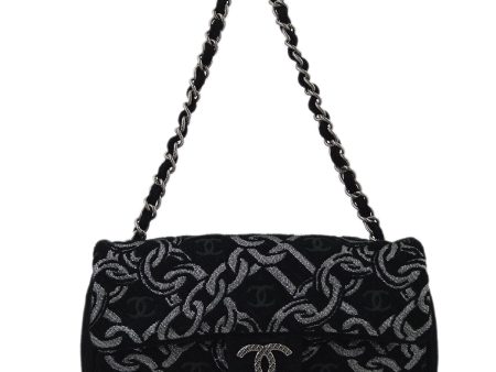 Chanel Black Canvas Classic Single Flap Chain Handbag For Sale