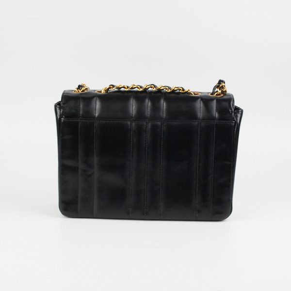 Chanel Vintage Vertical Half Flap Black Shiny Leather on Sale