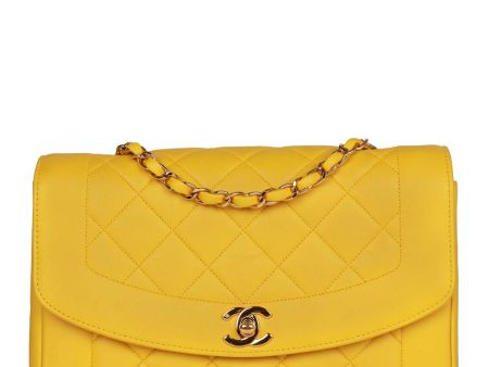 Vintage Chanel Medium Diana Flap Bag Yellow Lambskin Gold Hardware Discount