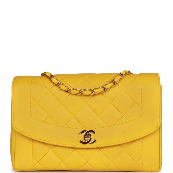 Vintage Chanel Medium Diana Flap Bag Yellow Lambskin Gold Hardware Discount