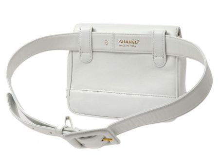 CHANEL 1991-1994 White Lambskin Triple CCs Belt Bag #85 37247 For Discount