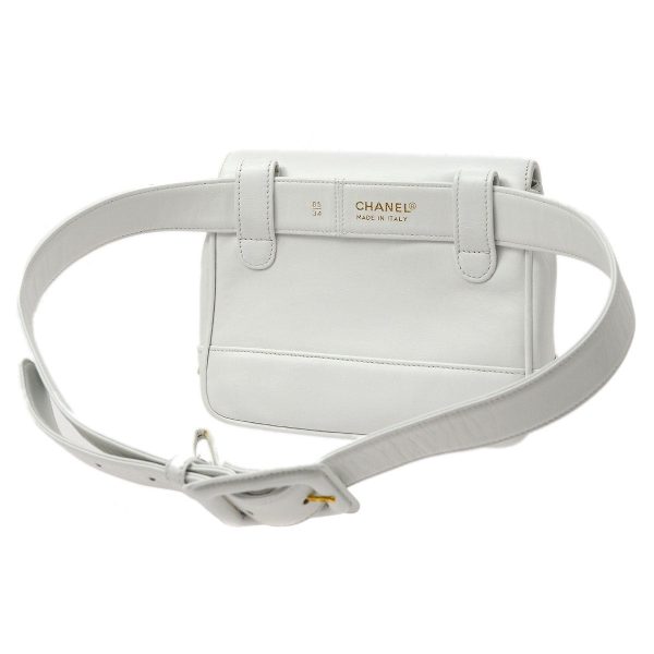 CHANEL 1991-1994 White Lambskin Triple CCs Belt Bag #85 37247 For Discount