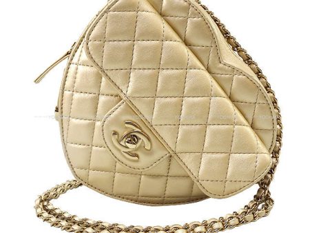 2022SS CHANEL Shoulder bag Heart Matelasse Coco Flap Large Chain Gold Lambskin Champagne Gold For Sale