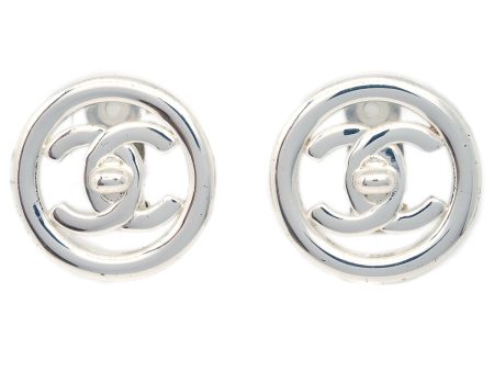 Chanel CC Turnlock Round Earrings Clip-On Silver 97P Sale