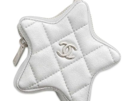 CHANEL Star motif coin purse Silver Lambskin on Sale