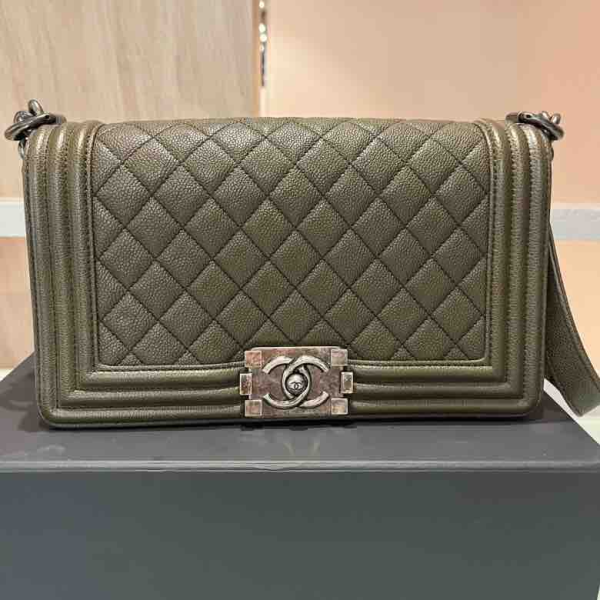 Chanel LeBoy Bag, Olive Green Caviar Skin & Ruthenium-Finish Metal Online now