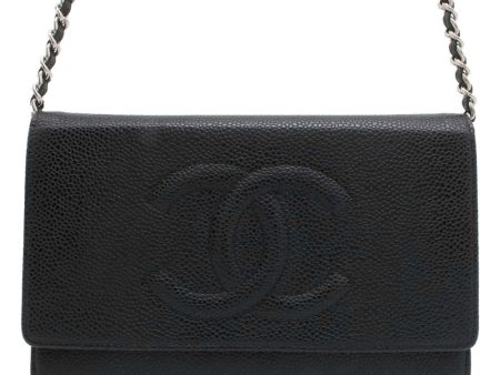 CHANEL CC Logo Chain Wallet Black A48654 Caviar Leather For Discount