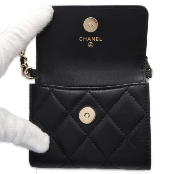 CHANEL Matelasse Pearl Chain Wallet Black AP2583 Lambskin on Sale