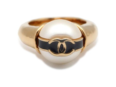 CHANEL CC Logo Pearl Ring Size 53 ABD289 Metal Faux Pearl Online now