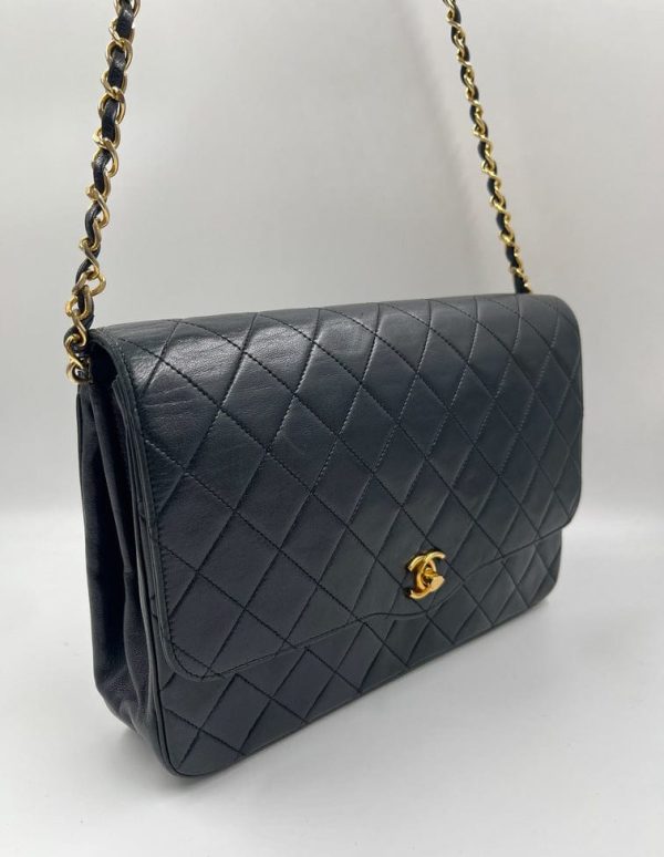 Vintage Chanel Black Single Flap Bag Supply