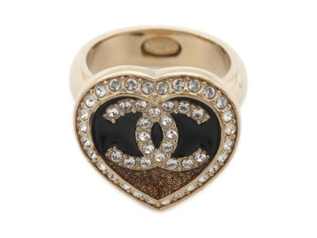 CHANEL CC Logo Rhinestone Heart Ring Champagne Gold Metal  Rhinestone Online Sale