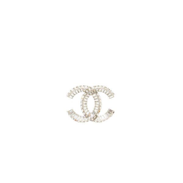 Chanel classic CC logo Brooch Crystal silver tone Online Hot Sale