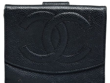 Chanel Coco Double Fed Wallet Compact Wallet Black Leather  Chanel Discount