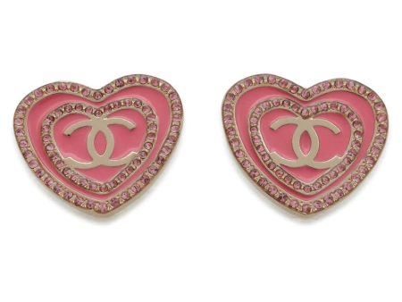 CHANEL CC Logo Heart Earrings Pink Metal Rhinestone Online Hot Sale