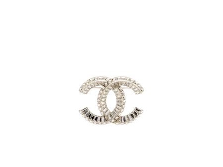 Chanel cc logo brooch with crystal silver tone Online Hot Sale